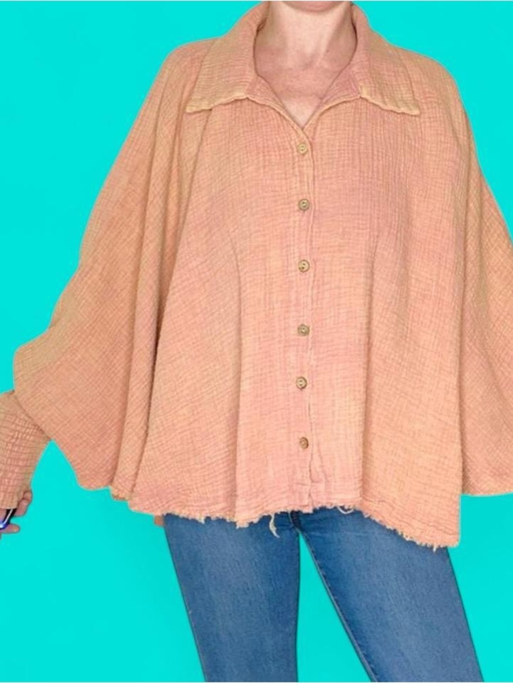 Oli & Hali Dusty Orange Pink Oversized Bohemian Button Down Blouse